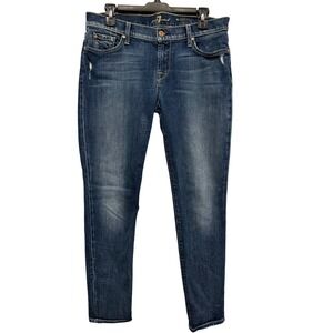 7 For All Mankind The Skinny Crop and Roll Jeans Blue Medium Wash Womens Size 30